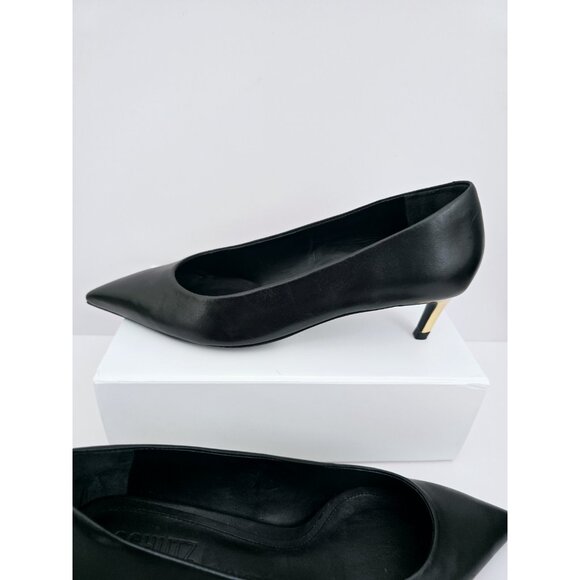 Schutz Lou Mid Curve Black Gold Kitten Heel Pointed Toe Leather Pump Shoes 7.5 - Picture 4 of 12